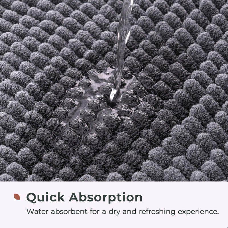 FRESHMINT Chenille Bathroom Rugs Non-Slip Bath Mat 32â€x20â€, Washable Soft Shower Mat, for Bathroom Floor & Tub Fluffy Shag Bath Rugs, Durable Thick Water Absorbent Microfiber Shower Rugs, Gray - Image 4